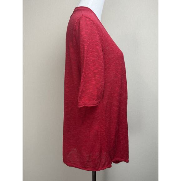J. Jill Women's Cardigan Open Front Red Linen Cotton Blend S/S Lightweight M - Picture 3 of 11